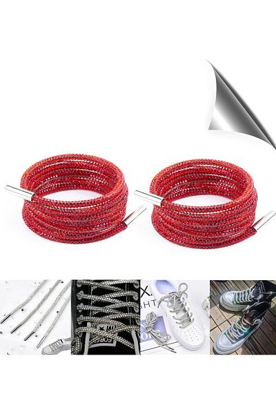 AiryFooT Crystal Stone Shoelaces 100 cm 1 Pair (RED)