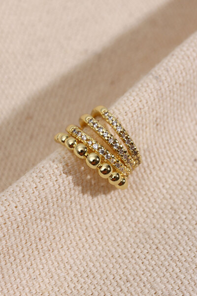 Süspüs Accessories 4 Şeritli Taşlı Gold Renk Kıkırdak Küpe