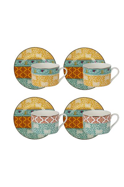 Lucky Art Luckyart Eliana - 4-Piece Porcelain Teacup Set, Mixed Pattern