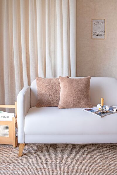 HAMUR Scandinavian Bohemian 2-Piece Teddy Puffy Throw Pillow Cover Beige