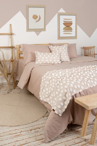 HAMUR Bed Runner Throw Pillow Set Bohemian Punch Punch Pattern Bedspread Point Beige