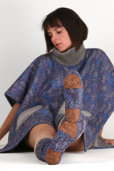 HAMUR جوارب شتوية نسائية ملونة منقوشة - أحذية مضادة للانزلاق، رمادي أفريقي Wellsoft Crp-045