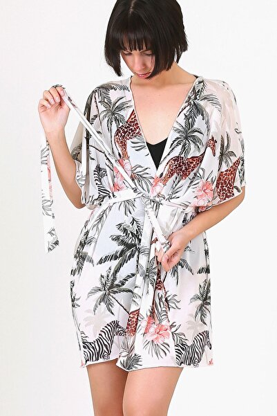 HAMUR Rochie de plajă pareo kimono alb tropical