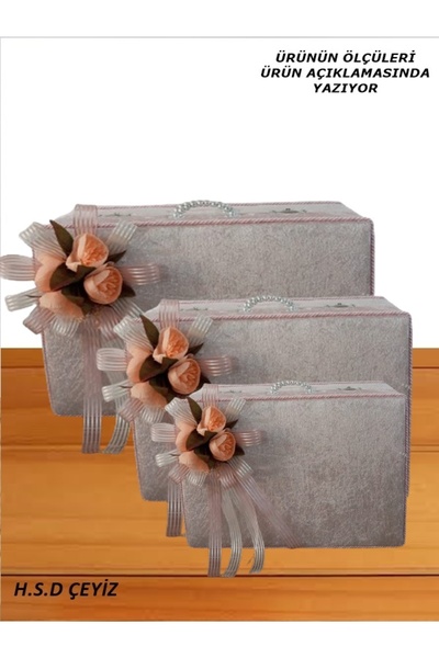 Hasret Çeyiz Sandık Gelin Damat Bavul Çanta Hurç Çeyiz Sandığı 3lü 0566