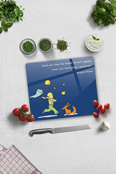 Decorita Glass Cutting Board - Glass Cutting Board |   The Little Prince - Time |   29cm X 34cm