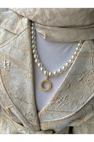 ENT COLLECTİON DORİKA MODEL ÇEYREK ALTIN UYUMLU İNCİLİ KOLYE - İNCİLİ KOLYE -ÇEYREKLİ KOLYE  (12MM)