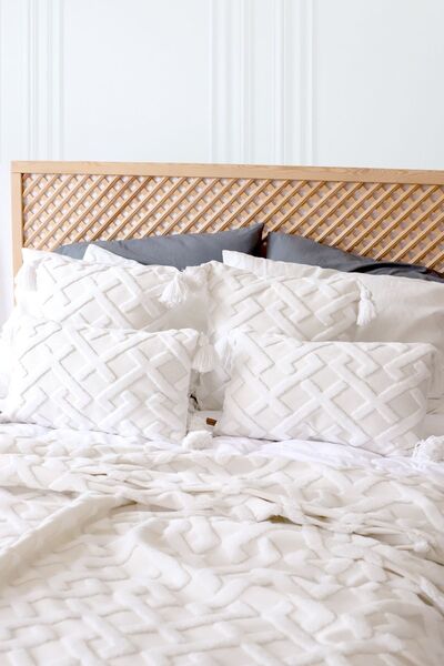 HAMUR İskandinav Yatak Örtüsü Seti Çift Kişilik Set Bohem Punch Panç Desen Elda Ekru