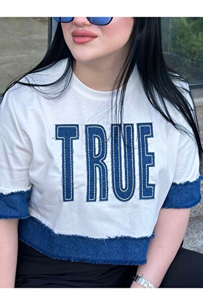 G LUNA Denim Detailed Printed T-Shirt