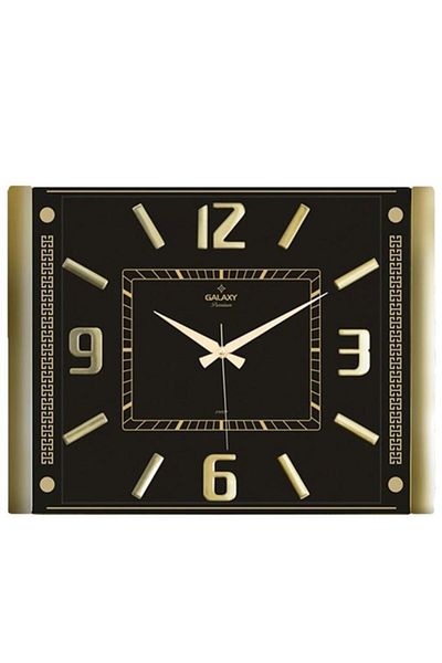 Tiesa Home Plastic Embossed Numeral Rectangular Wall Clock Gold Black
