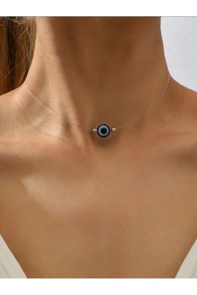 Atelier Çağla Evil Eye Beaded Ghost Chain Transparent Necklace