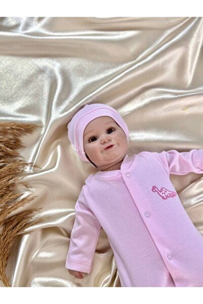 Zuff Baby Prematüre Kız Bebek Minik Dinazor Nakışlı Tulum ve Şapka