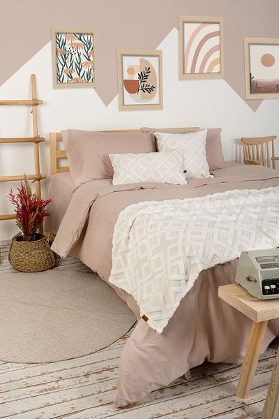 HAMUR Bed Runner Throw Pillow Set Bohemian Punch Punch Pattern Bedspread Mila Ecru