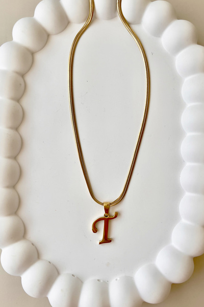 Fubena حرف T قلادة متدلية من الفولاذ