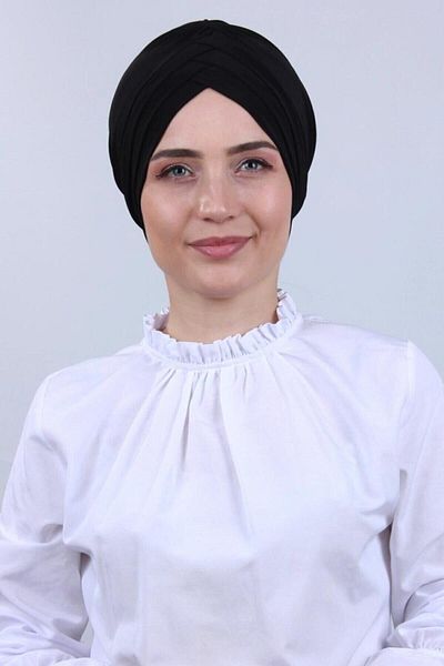 Gül Esarp Eyüpsultan Women's Black Double Sided 3-Stripes Bonnet