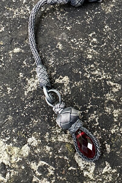 KAZZAZE Timeless Elegance: Claret Red Crystal Stone Oxidized Silver Kazaziye Single Prayer Beads with Tassel