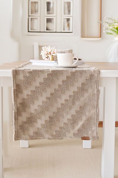 HAMUR Punch Washable Zigzag Επιτραπέζια σκεύη και επιτραπέζιο δρομέα - Φυσικό για σαλόνι, κουζίνα και τραπεζάκι σαλονιού