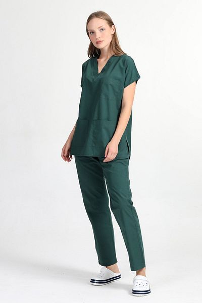 BAŞAK A.Green Unisex Cotton-Lycra Suit - Στολή νοσοκόμας με μανίκια νυχτερίδας και γιατρού, στολή νοσοκομείου
