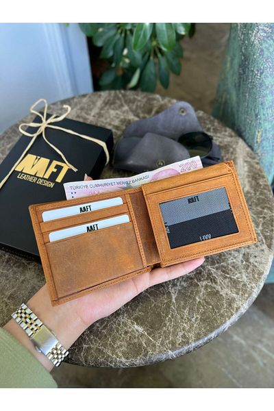 MFT Leather Design 2612 Мъжки портфейл от естествена кожа Royal Crazy Camel - ключодържател