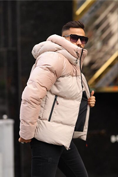 inpool Ανδρικό βελούδινο παλτό με λεπτομέρεια νερού και αντιανεμικό χειμωνιάτικο βιζόν