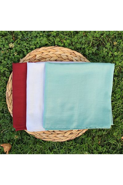 VEGA MODA 3 Pieces Plain India Cheesecloth - Solid Color Stitched, Burgundy, White, Water Green