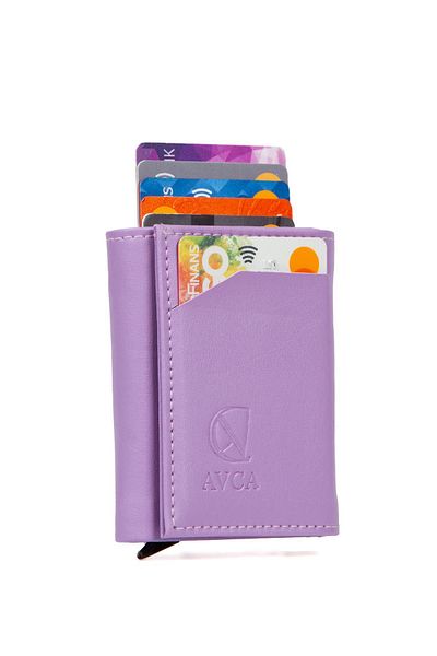 AVCA Women's Vegan Leather Black Cash Money Compartment Sliding Mechanism Wallet Card Holder