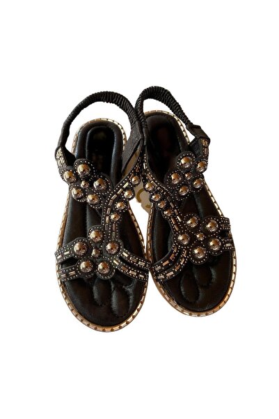 güven kundura Πέτρινα λεπτομερή γυναικεία πέδιλα με επίπεδη σόλα