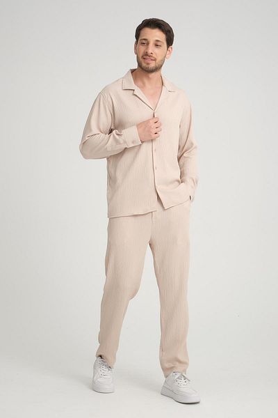 Rocqerx R-4396 Apache Collar Shirt and Elastic Waist Long Sleeve Trousers Set