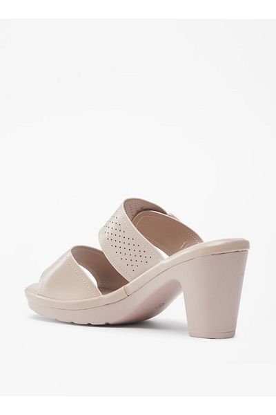 Flora Bella by Shoexpress Buckle Detail Slip-On Sandals with Block Heels