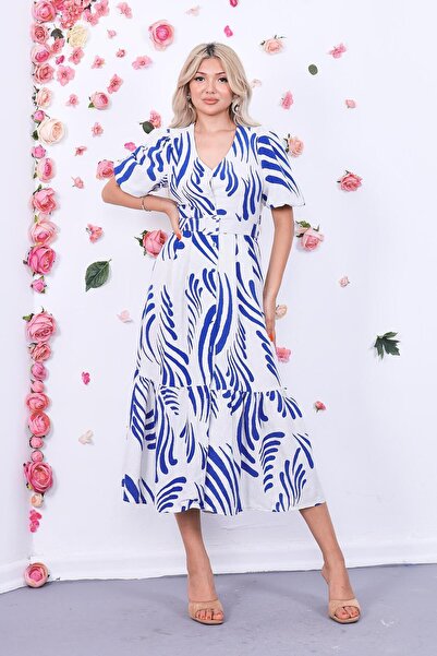 ZEYWEAR فستان من الكتان بأكمام بالونية وأزرار