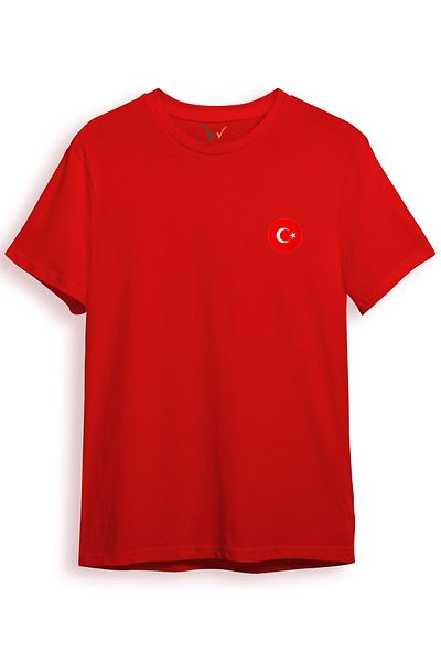 WİDİ Türkiye Front Back Printed Regular Fit 100% Cotton Red T-Shirt