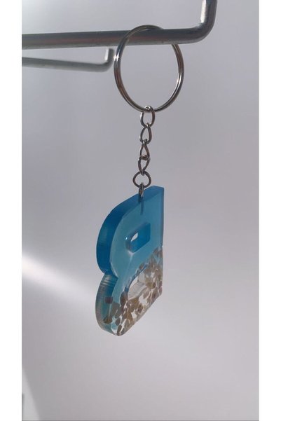 MISS GOLDEN Blue Letter B Seashell - Keychain Epoxy Handmade Handmade Gift