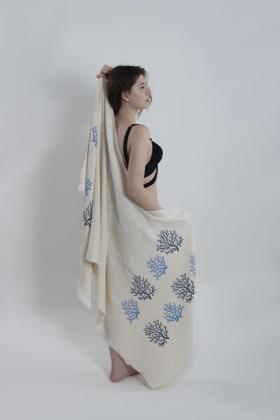 REİNA TEKS 90x180 بيشتيمال كورال شجرة الحياة نمط قماش موسلين قطن 1 قطعة