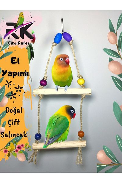 Ciko Kafes Beaded Natural Double Sided Swing Parrot Perch