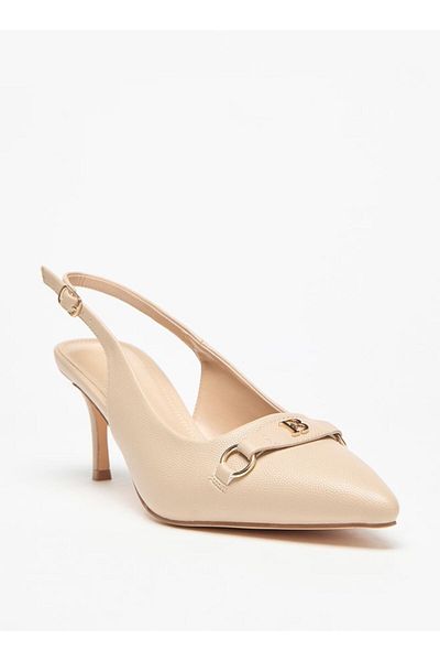 Flora Bella by Shoexpress Logo Accent Pointed Toe Slingback Shoes with Stiletto Heel