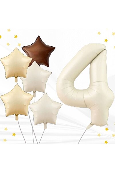 ATAKENT PARTİ Beige Retro Age Bubble - 34" (76cm) Brown Star Pattern, for Bir...