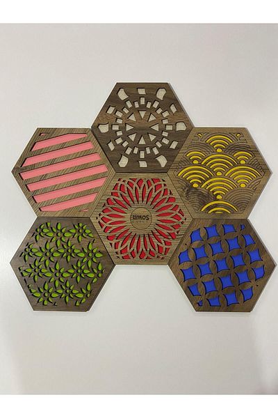 lumos dekor 6-Piece Large Size Colorful Wooden Pot, Pan, Teapot Base Trivet Set