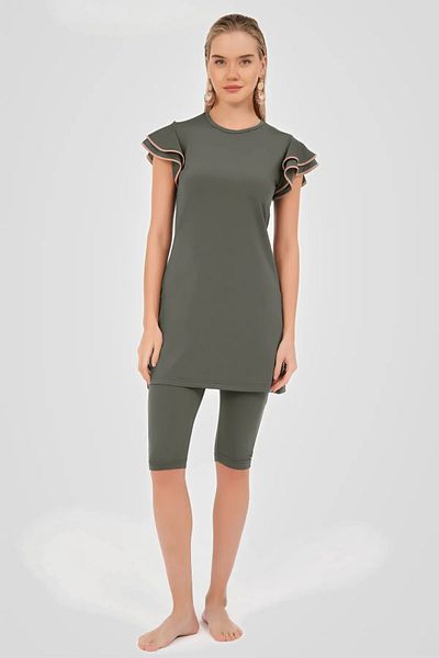 ALFASA Γυναικεία - Flounced Sleeve, Half Covered Tights Λεπτομερές μαγιό
