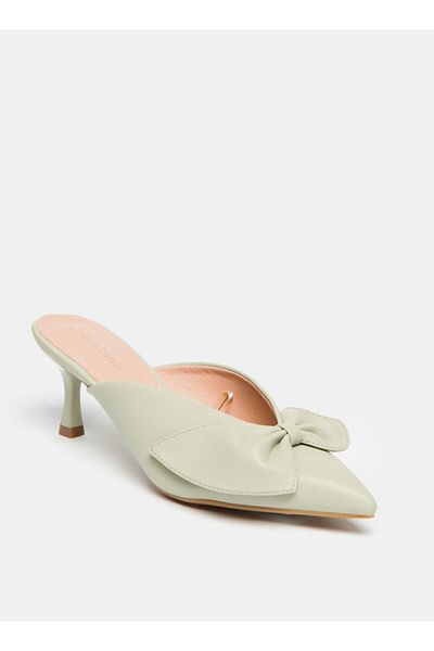 Flora Bella by Shoexpress Bow Accent Slip-On Mules with Kitten Heels