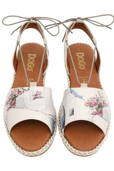 Dogo Women's Vegan Leather Beige Lace-up Sandals - Paperflower Design