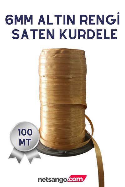 Netsan Etiket Σατέν κορδέλα 100mt Χρυσό Χρώμα - 6mm