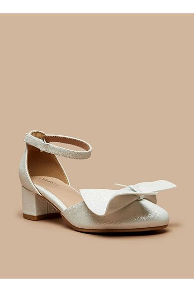 Celeste Girls' Bow Applique Ankle Strap Ballerinas with Block Heels