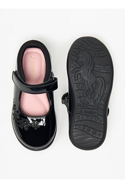 Juniors Floral Embroidered Mary Jane School Shoes with Hook and Loop Closure