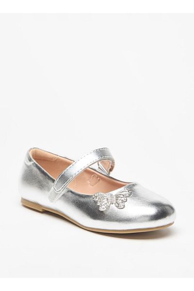 Juniors Butterfly Accent Ballerina Shoes with Hook and Loop Closure