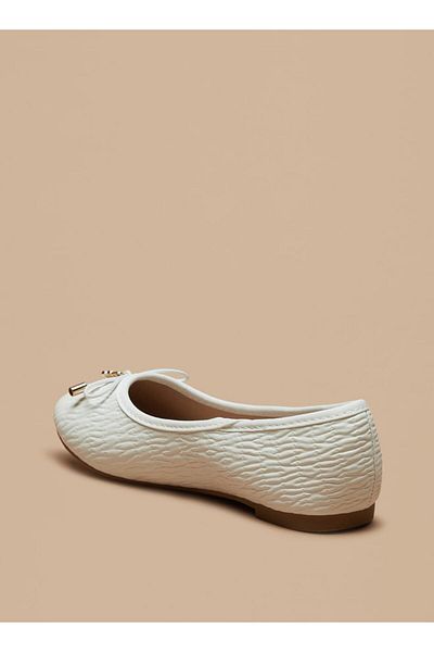 Flora Bella by Shoexpress Textured Slip-On Ballerina Shoes with Bow Detail and Metal Accent