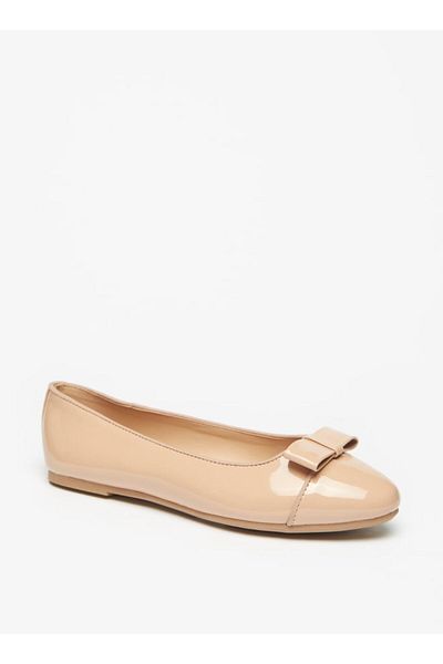 Celeste Women's Solid Slip-On Pointed Toe Ballerina Shoes with Bow Detail