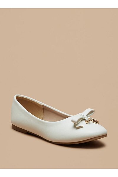Flora Bella by Shoexpress Solid Slip-On Ballerina Shoes with Bow Detail and Metal Accent