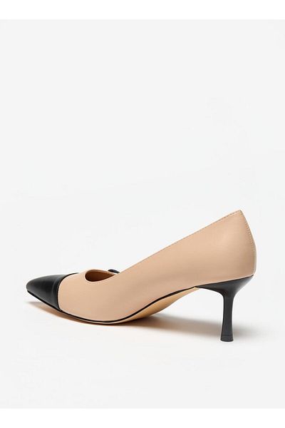 Flora Bella by Shoexpress Dual Tone Slip-On Pumps with Kitten Heels and Bow Applique