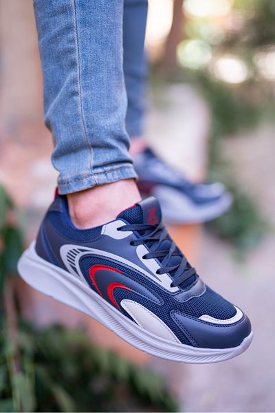Weynes Navy Blue Orthopedic Wave Lace-Up Sneakers - Wsb0914