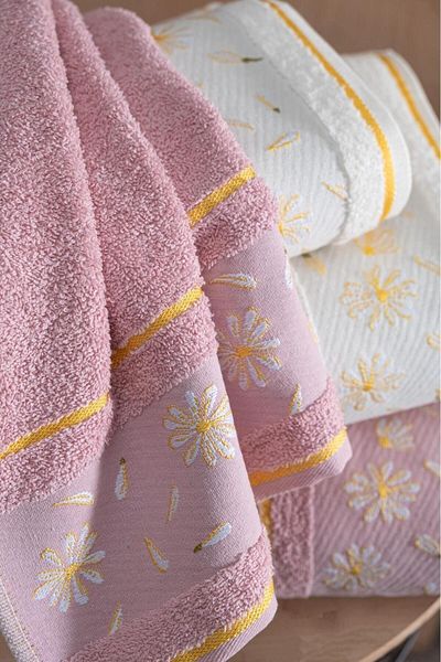 Mürdüm Home Σετ Πετσέτες μπάνιου Daisy Κεντημένες 4 100% Βαμβάκι