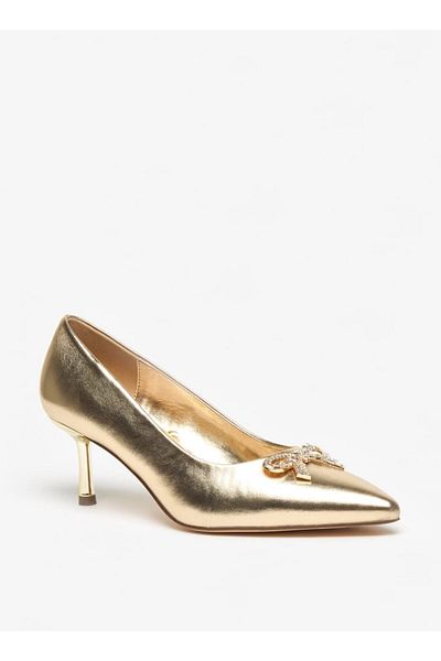 Flora Bella by Shoexpress Studded Bow Accent Pointed Toe Pumps with Stiletto Heels